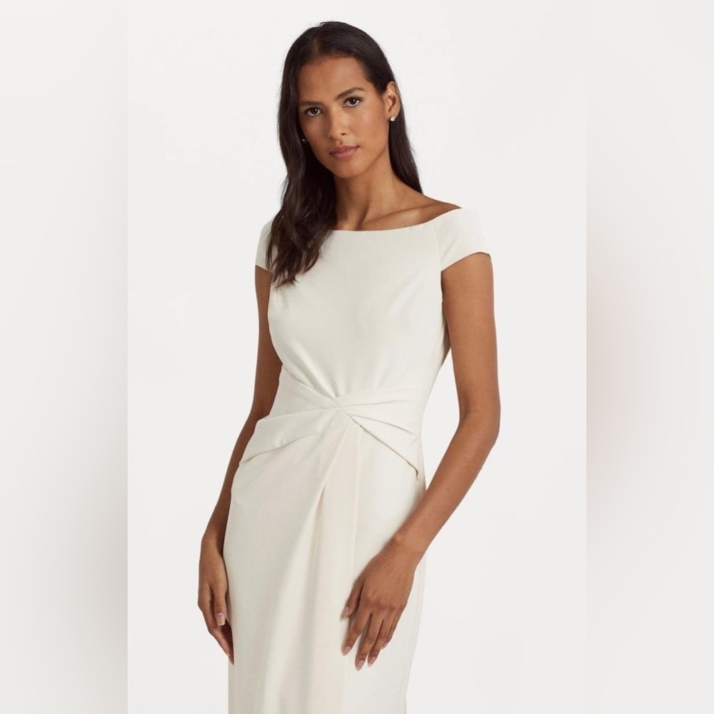 NWT Ralph Lauren Crepe Off The Shoulder Dress in Marscapone Cream